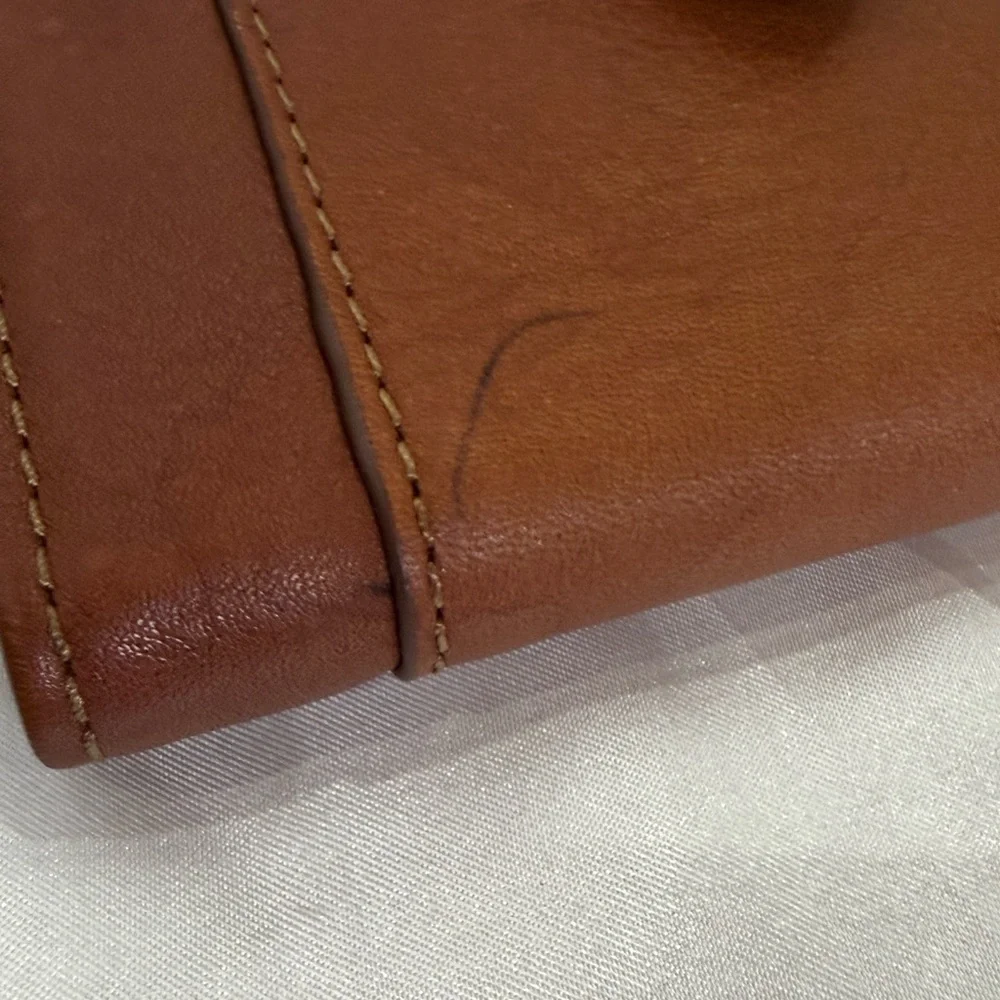 Fossil Emory Multifunction Brown Leather Bifold Wallet with Polka Dot Interior
